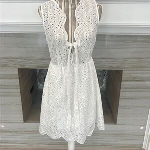 SHEIN White Eyelet Tie-Front Dress